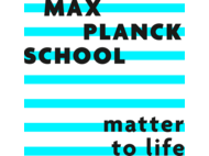 "Das Logo der Max Planck School zeigt den Schriftzug in schwarzer Schrift auf einem Hintergrund aus abwechselnd blauen und schwarzen Streifen."