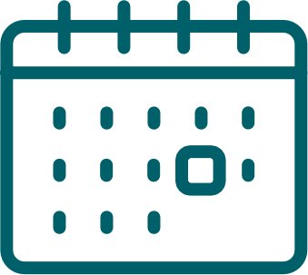 Kalender-Ikone mit quadratischem Tag in der Mitte, umgeben von kleinen Punkten für die Wochentage.