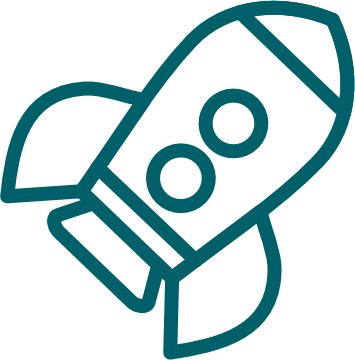 Stilisiertes Raketen-Symbol mit zwei runden Fenstern und abgerundeten Flügeln, in einfacher Linienzeichnung dargestellt.