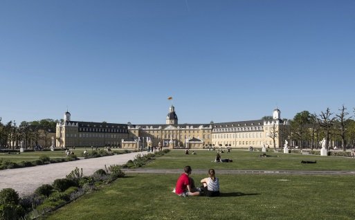 View of Karlsruhe Castle from the beautiful palace garden