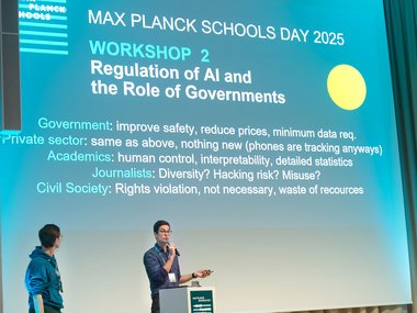 Workshop zur Regulierung von KI und der Rolle von Regierungen bei Max Planck Schools Day 2025.