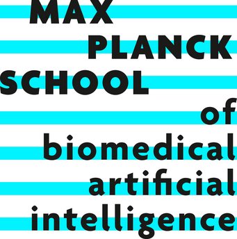 Logo of Max Planck School of Biomedical Artificial Intelligence. Logo design with bold black text on blue striped background reads: Max Planck School of biomedical artificial intelligence.